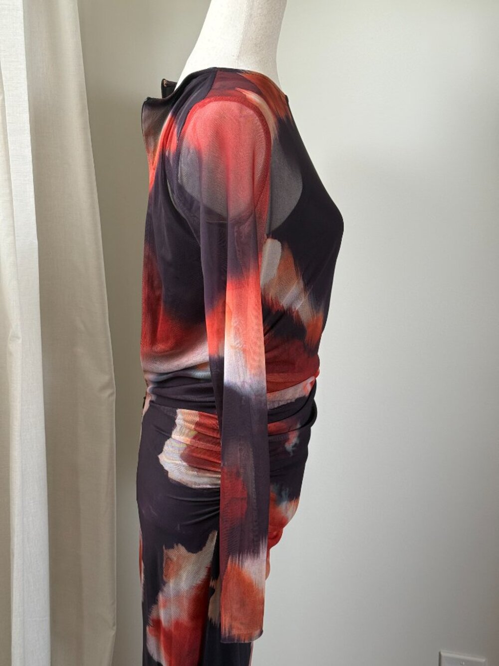 Zara Multicolor Abstract Printed Tulle Mesh Ruched Maxi Dress Small - Picture 4 of 7